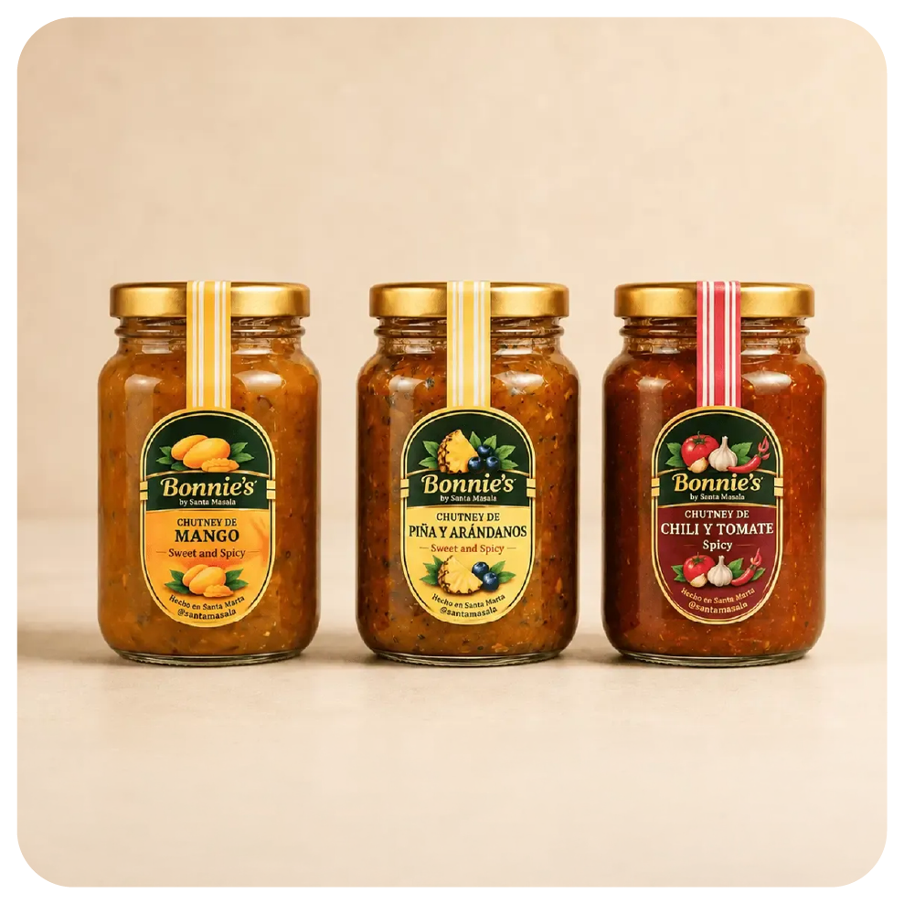 Combo x3 de chutneys artesanales Bonnie’s by Santa Masala de 240 g a elección.