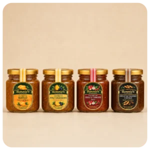 Combo x4 de chutneys pequeños Bonnie’s by Santa Masala de 120 g.