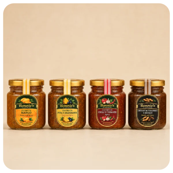 Combo x4 de chutneys pequeños Bonnie’s by Santa Masala de 120 g.