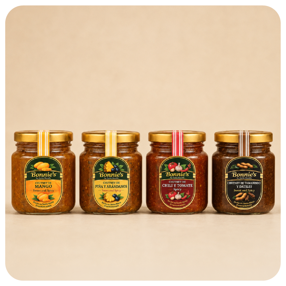 Combo x4 de chutneys pequeños Bonnie’s by Santa Masala de 120 g.