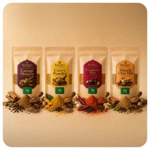 Combo x4 de especias Bonnie’s by Santa Masala de 50 g con Garam Masala, Curry Powder, Tandoori Mix y Masala Chai Mix.