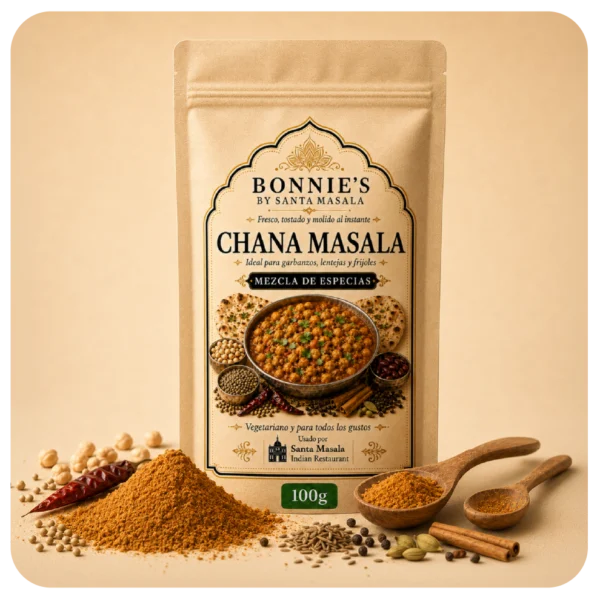 Chana masala 100g Mezcla Chana Masala para preparar garbanzos, lentejas y vegetales con un sabor ácido, terroso y aromático.